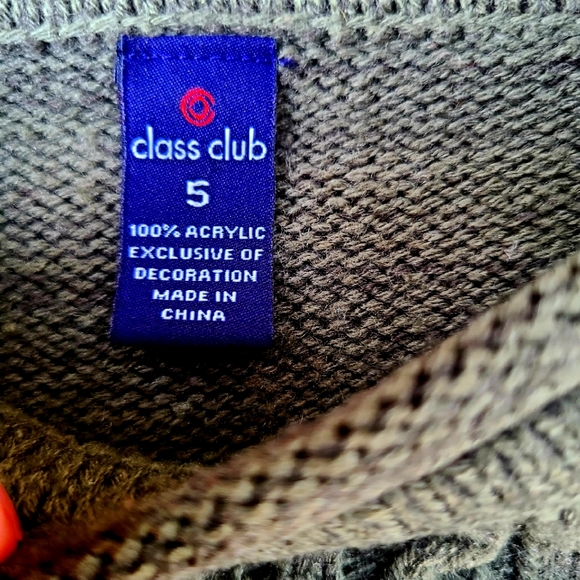 Class Club Little Boys Cable Knit Suede Shoulder Patch Sweater Olive Green Sz 5 - Picture 5 of 6